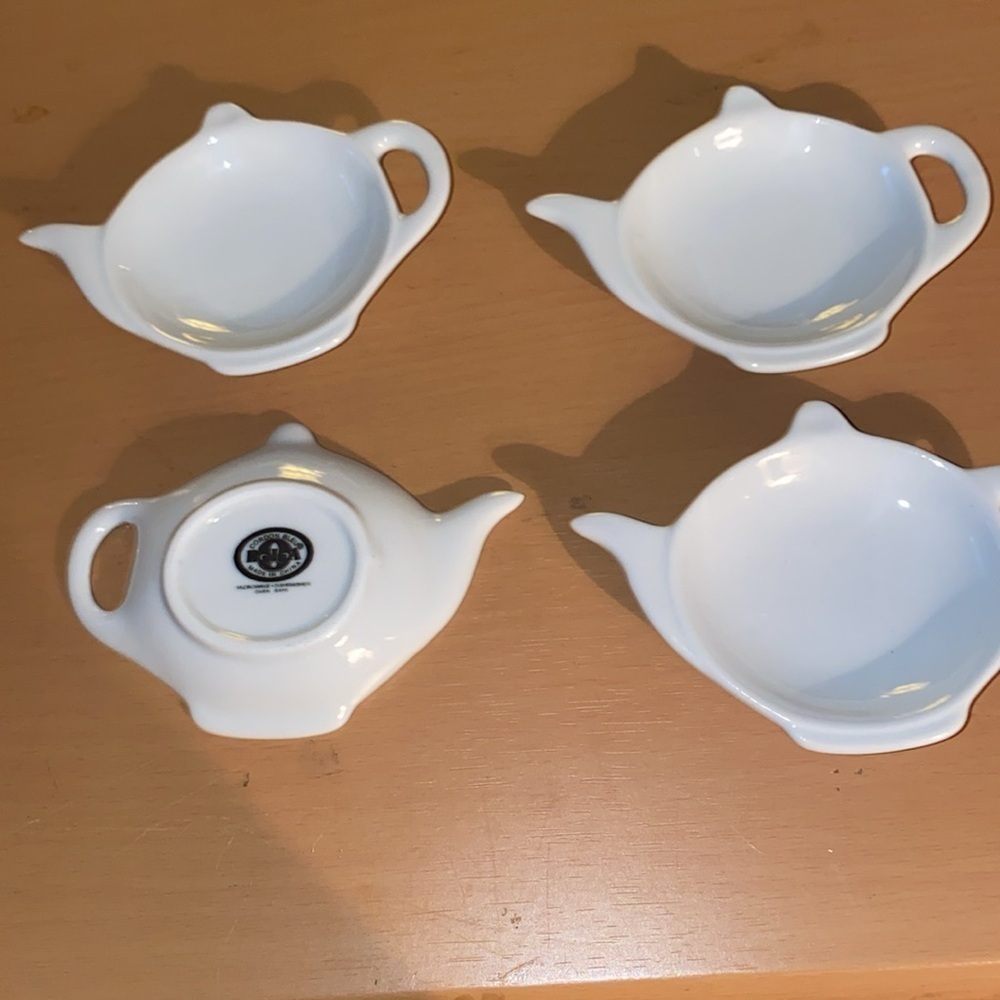 Vintage BIA CORDON BLEU White Teapot Shaped Teabag/Teabag Caddy/Holder set of 4 - Picture 3 of 4